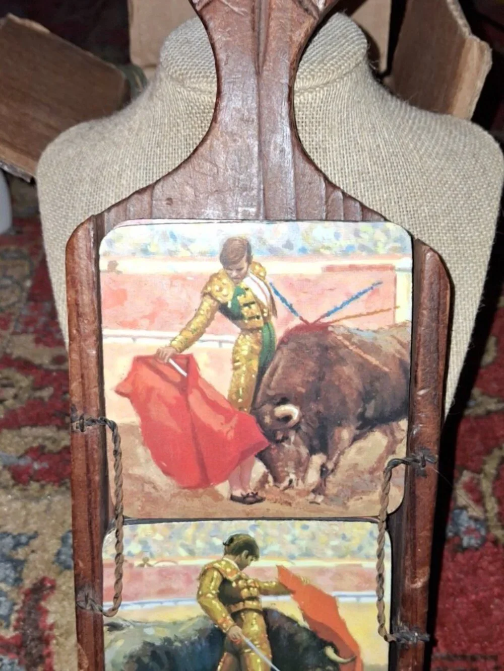 wooden wall matador/Spain coaster hanging display box vintage decor